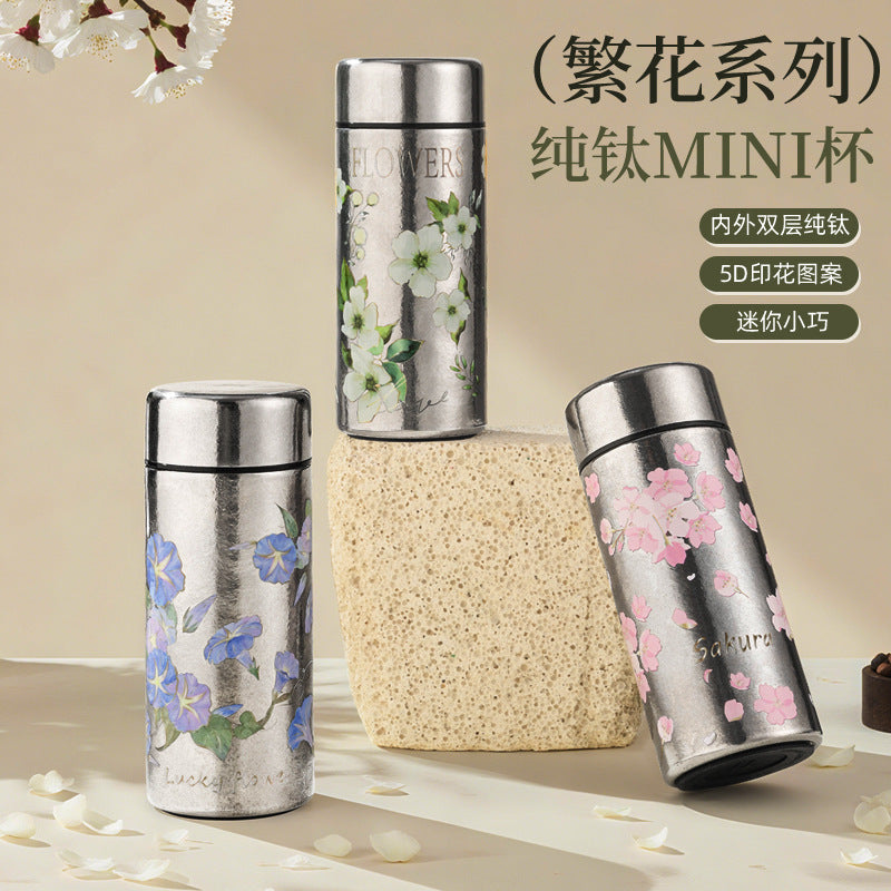 Pure titanium thermos cup for girls, high-looking portable flap pocket pants cup, mini water cup, for home tea cup, small capacity travel cup