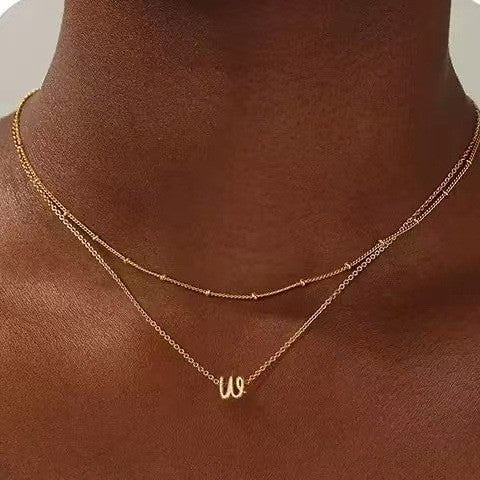 Amazon cross-border european and american style design 26 initial letter necklace layered necklace women's fashion pendant jewelry