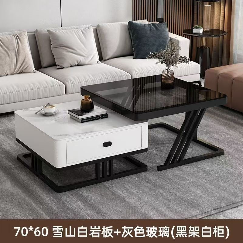 Modern minimalist extendable coffee table, luxury home rock slab coffee table, minimalist small apartment square modular coffee table