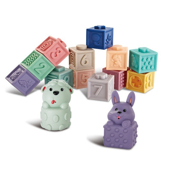 Cross-border  infant assembly toys cognitive soft rubber relief animal digital building block early education bath toys