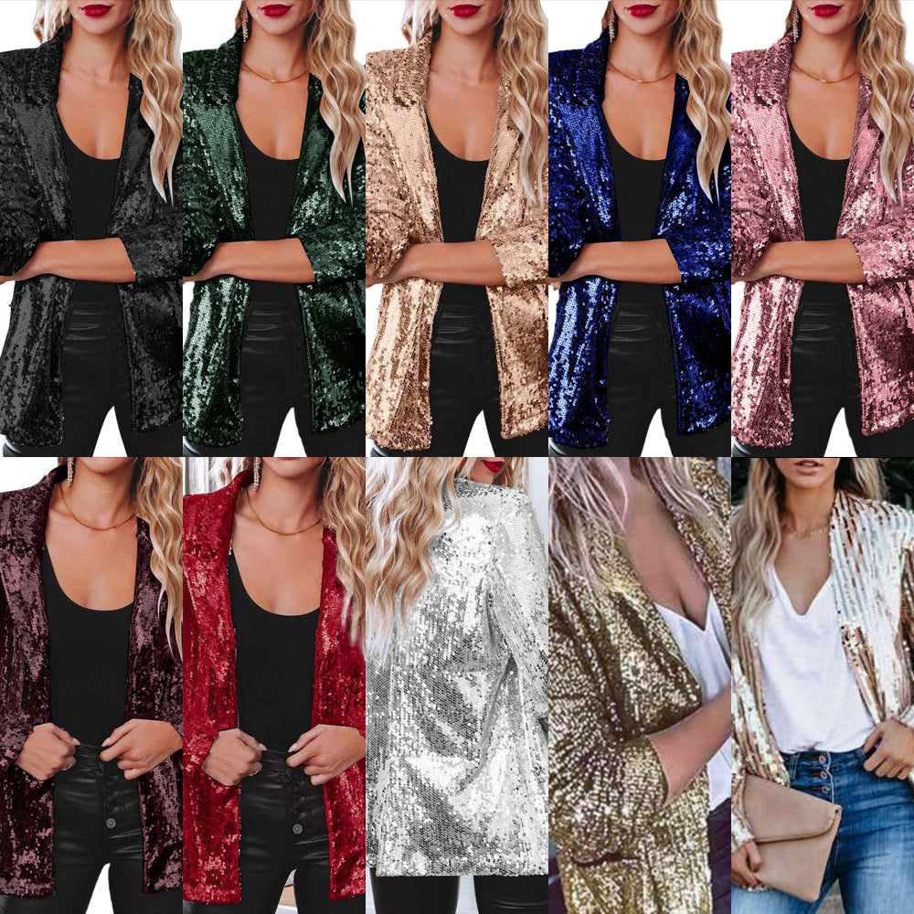 Aliexpress  european and american women casual sequin tops multi-color sequinlong sleeveselegant suit outwearins
