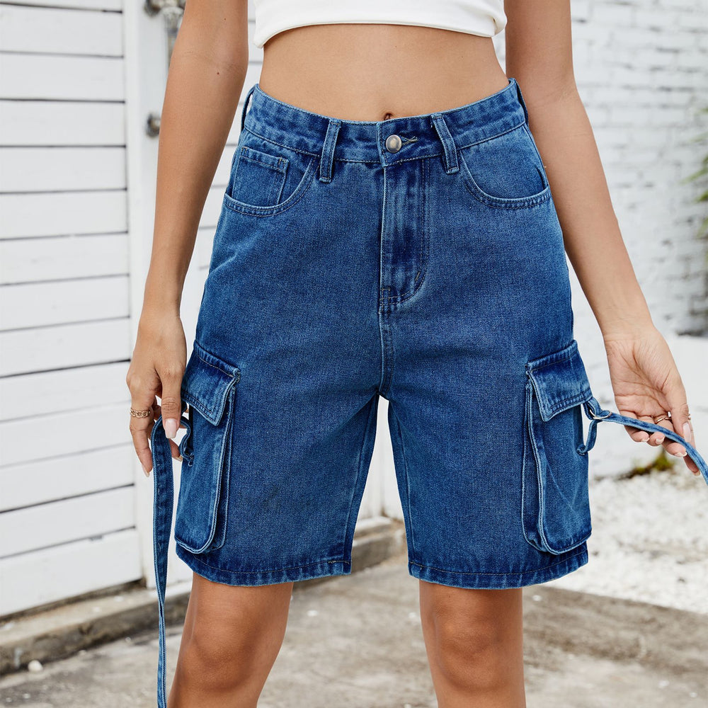 European and american cross-border women's summer new arrivals:  &  street style trendy washed denim cargo shorts (5-inch inseam)