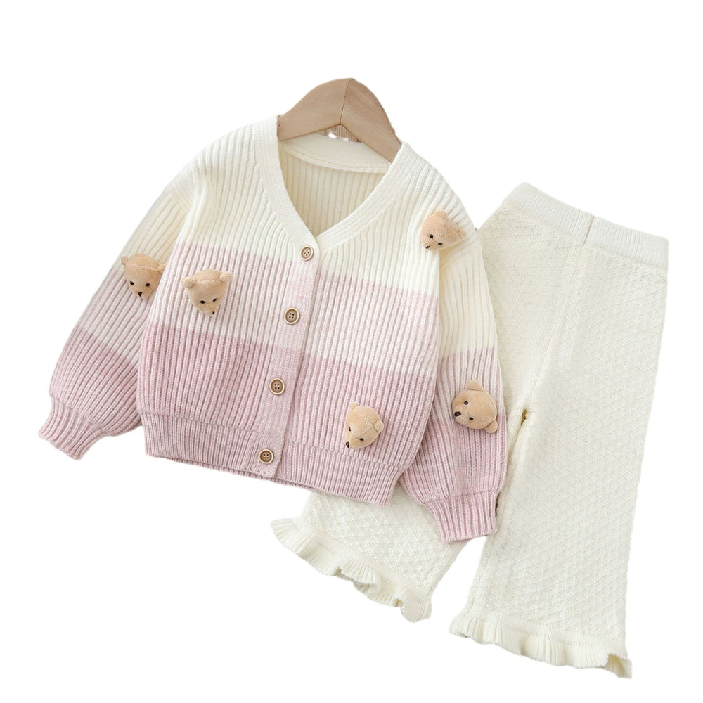 Kids' knit cardigan & pants set -  autumn/winter new collection - girls' cartoon cardigan & wide-leg pants set