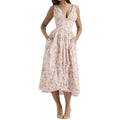 summer new women's clothing  cross-border fashionable and elegant v-neck printed waist-cinching camisole dress