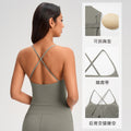 Cross-strap camisole tank top for women with built-in bra pads - no bra needed - cropped fitness yoga top yg-1008