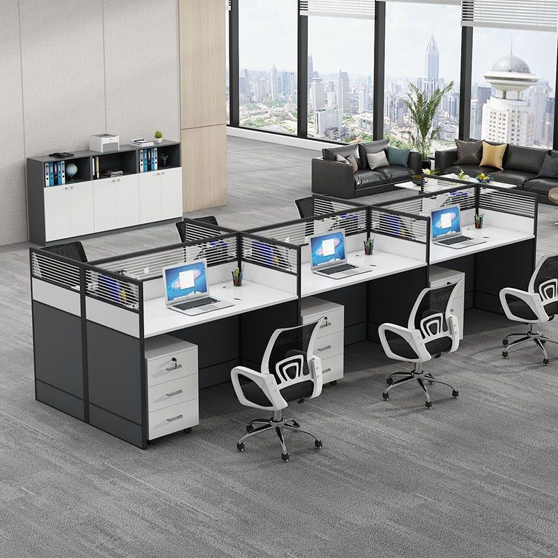 Office desk and chair set - 4, 6, or 8 seater - minimalist modern partitioned workstation for office staff - computer desk