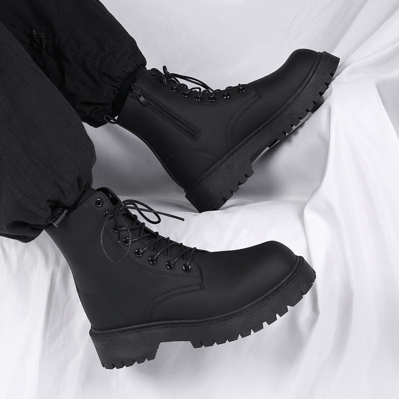 Boots for men 2026new arrivalspring black british style fan motorcycle workwear boots high-top soft leather waterproofcasual leather boots