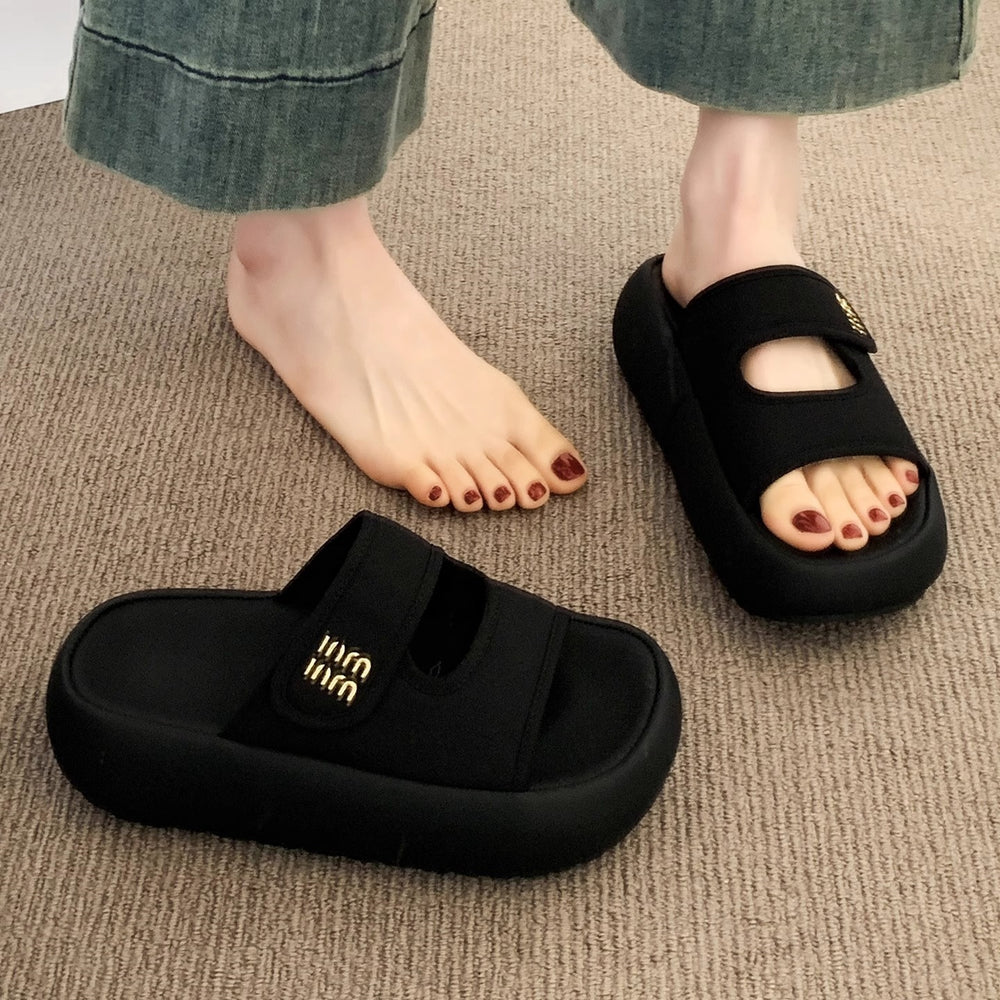 Thick solevelcro sandals and slippers for women summeroutwear2026 new arrivaleasiest for matchslimming look one-line slippers casual sandals