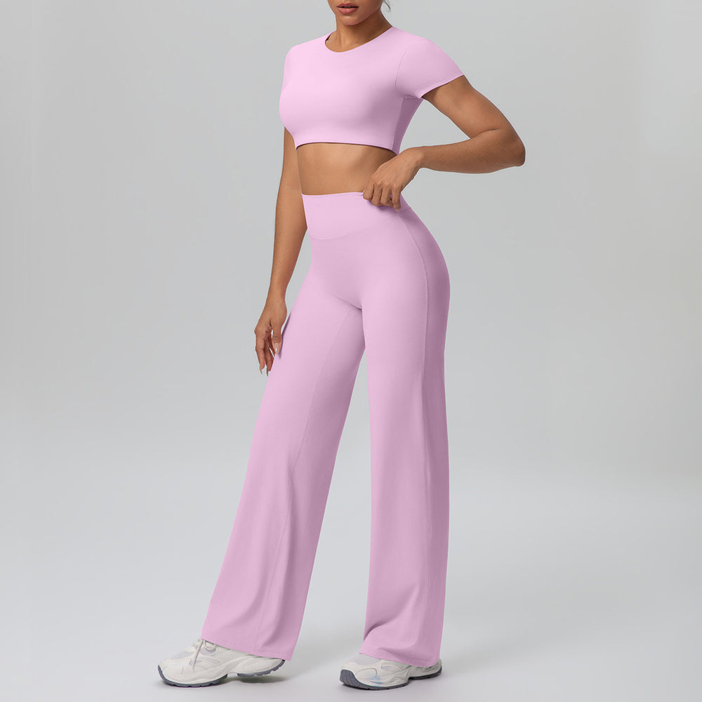 Cloud-feel quick-dry cropped tank top with built-in bra yoga set - women's two-piece outfit for outdoor leisure, running, sports, and fitness