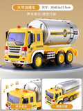 Kids' large-sized oil tanker truck with water spray, double doors, lights, music, and pull-back mud pump truck – perfect toy for boys!
