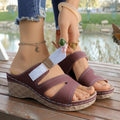 Plus sizeexportnew arrivalwomen's summer open toe outwear slippers thick sole wedge beach one-line plus size sandals