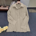 Amazon fashion cross-border women's retro vertical stripesloose lapel shirt lazy style casuallong sleevesshirt