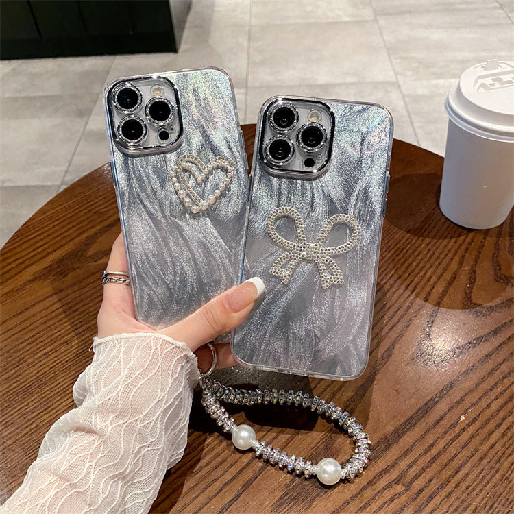 Feather yarn silver is suitable for apple 16pro bow with lens film mobile phone case iphone13/11 hard protective case
