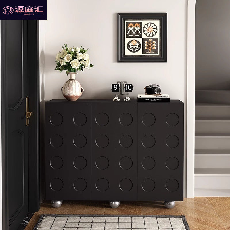 Black storage cabinet retro shoe cabinet for home entrance storage light luxury scandinavian entrance living room all-in-one casual wall cabinet