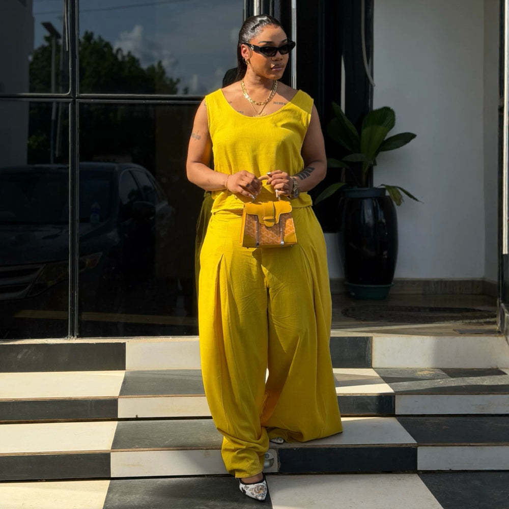 European and american cross-border women's clothing  summer new arrival: casual chic round neck sleeveless top and wide-leg pants set