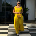 European and american cross-border women's clothing  summer new arrival: casual chic round neck sleeveless top and wide-leg pants set