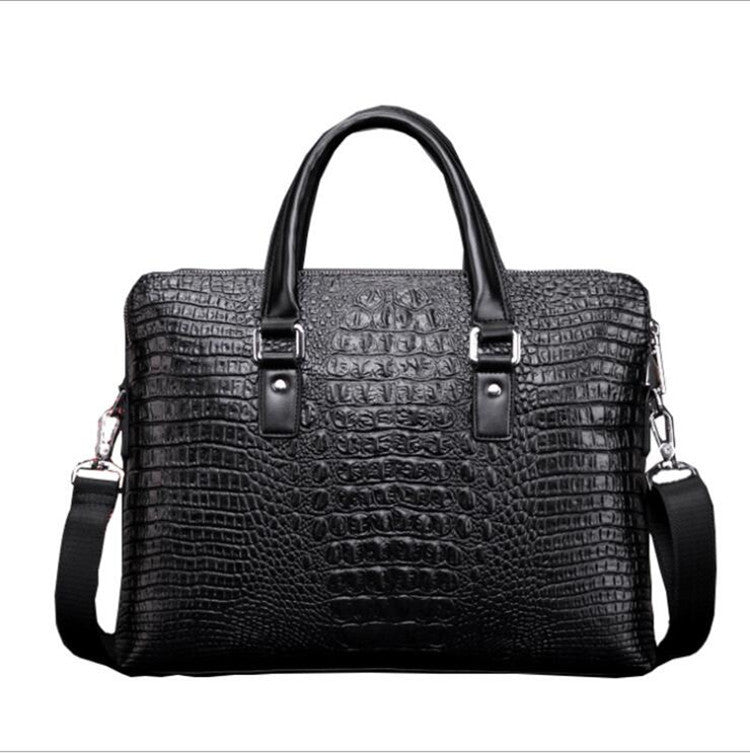 New men's bag crocodile pattern double pull handbag men's business briefcase fashion oblique span shoulder computer bag