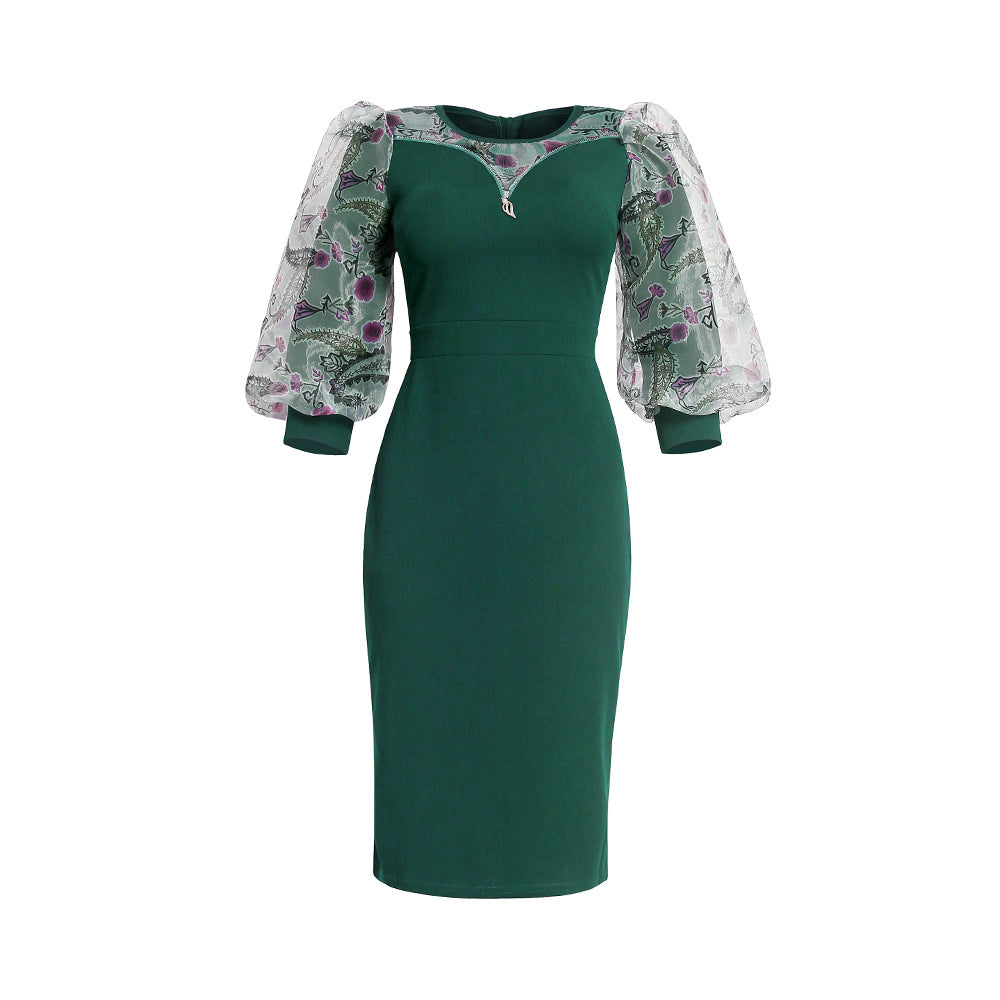 Long-sleeved, waist-cinching, midi-length dress,  new style, faux two-piece, spliced pencil skirt, african clothing wholesale