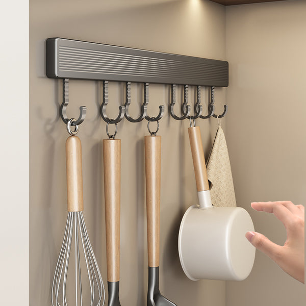 Kitchen Hook Rack Non-punching Wall-mounted Multifunctional Space Aluminum Kitchenware Spoon Spatula Rod Storage Row Hook