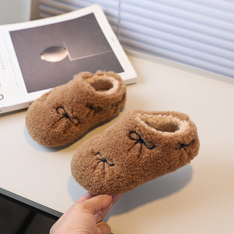Girls' fleece-lined lambswool outdoor warm cotton shoes,  new korean style, cute fuzzy slippers, loafers