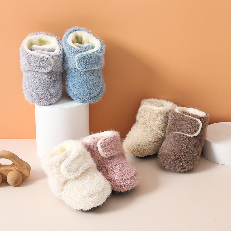 Babibele autumn/winter thickened warm baby socks & shoes - non-slip floor socks for infants & toddlers, soft sole shoes, solid color footwear