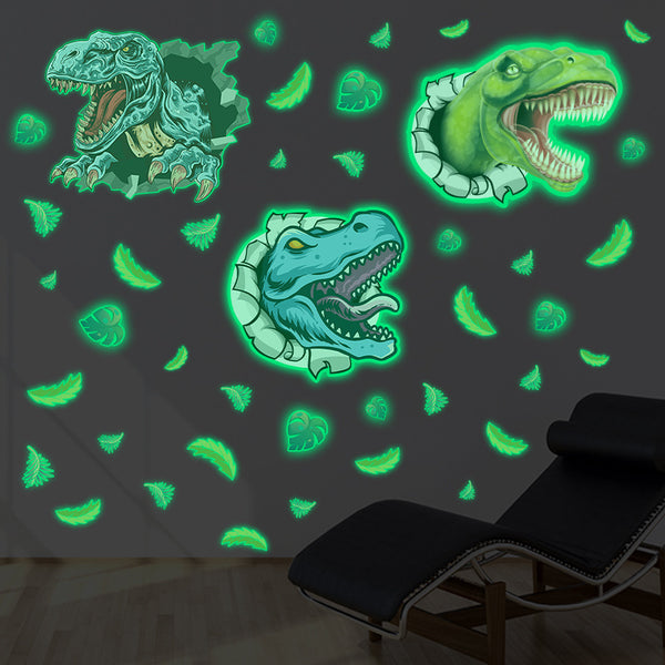 Cartoon luminous dinosaur fluorescent wall sticker living room bedroom children's room decoration self-adhesive sticker luminous luminous wall sticker