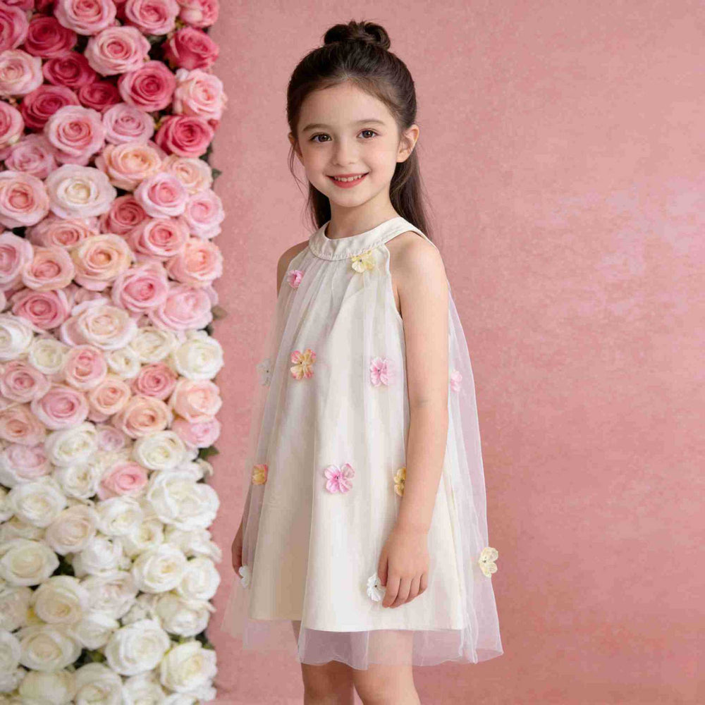 【kids】girls' summer dress - 3d floral mesh princess dress - baby birthday party super fairy gown