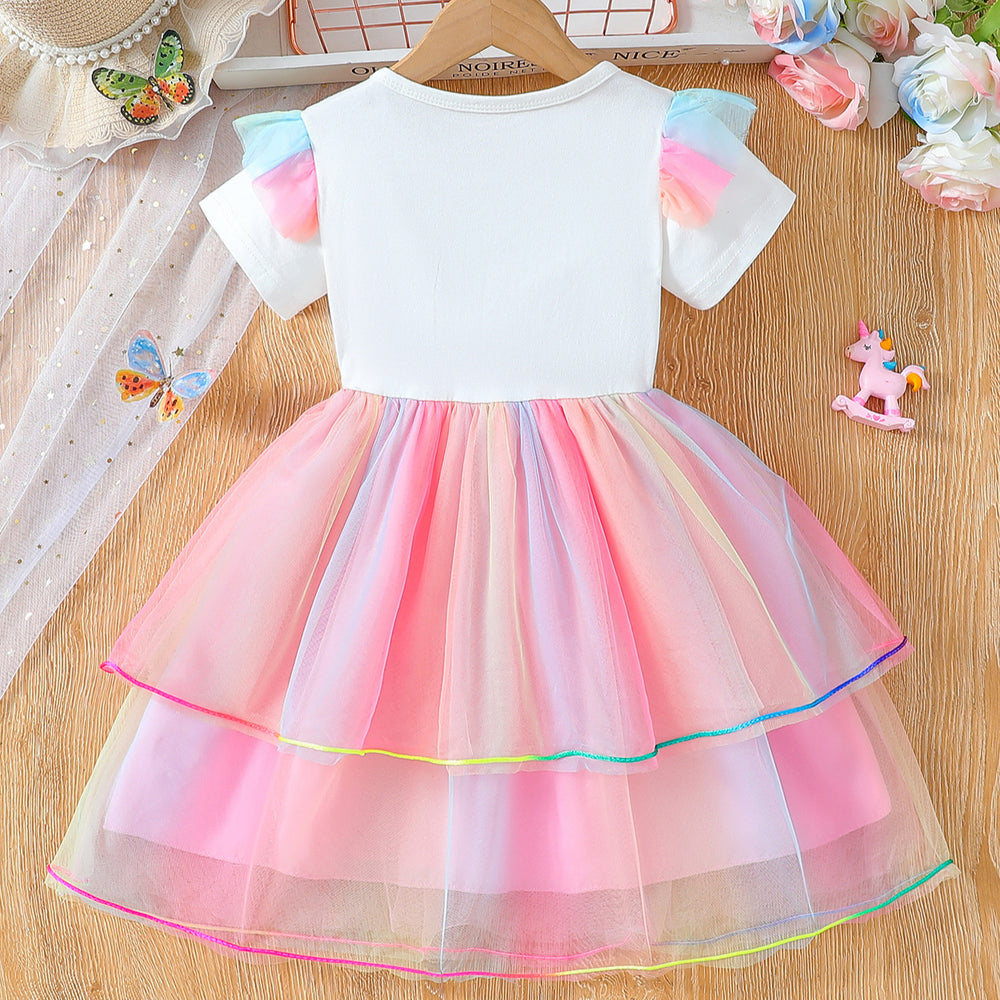 Exportsummernew arrivaldress style gauze skirt mesh cartoon princess skirt skirt girl short sleeve kids summer wear