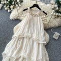 French halter sleeveless pure desire dress women's summer  new arrival vacation style white cake skirt elegant long skirt