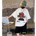 White, 100% cotton boys' short-sleeve t-shirt - summer  new arrival - relaxed fit, casual cartoon print, kids' half-sleeve tee 014