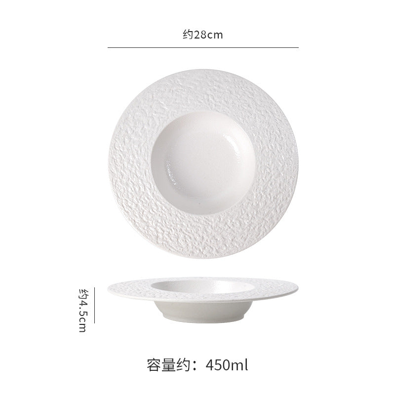 Hotel stylish rock pattern ceramic straw hat pasta plate restaurant for home high-looking ceramic soup plate classy sense of presentation