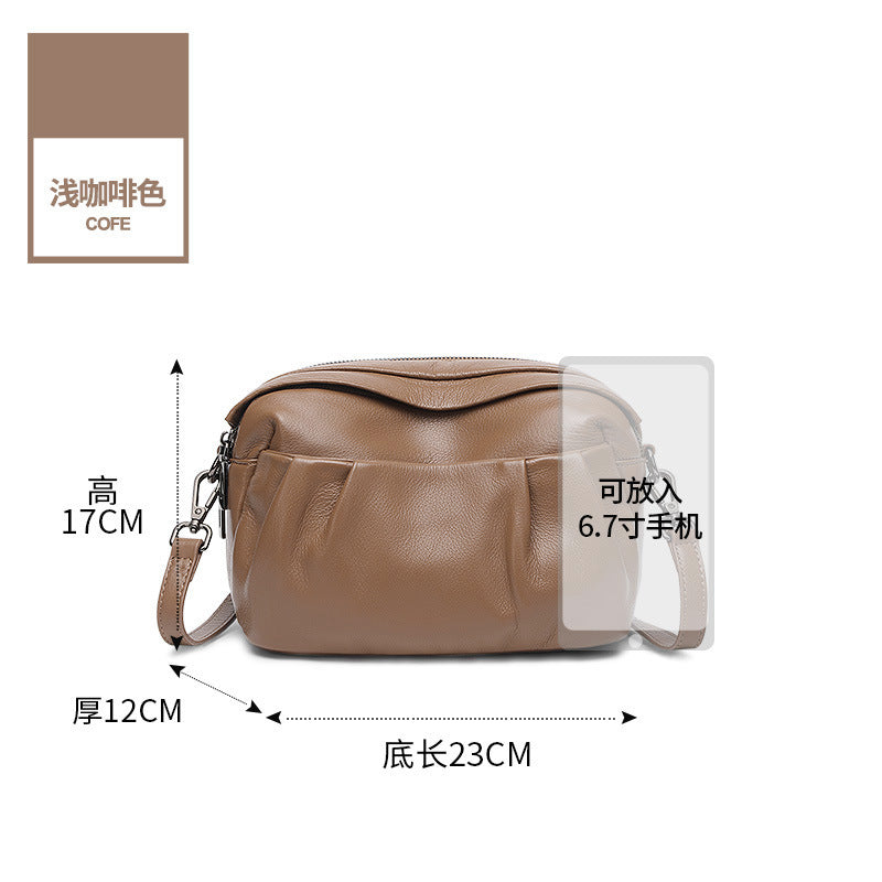 Casual leather women's bag 2025 new fashion foreign style pleated design shoulder bag women's cowhide mother messenger bag