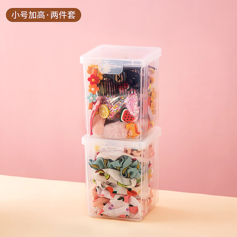 Desktop jewelry hairpin headgear transparent storage box plastic mirror cabinet drawer children's hair accessories storage box with lid ins