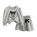Korean style loose fit slimming heart print bowknot long sleeve sweatshirt set - women's spring/autumn sweet & cute two-piece outfit