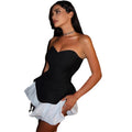Fashion style insexport women's pure colordresssexy chest-wrapped sleeveless backless casualpatchwork skirt dress