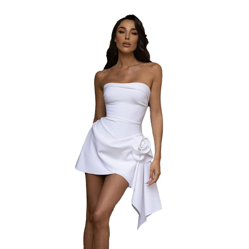 Amazon fashion cross-border women's clothing  summer new bandeau backless floral embellished elegant dress