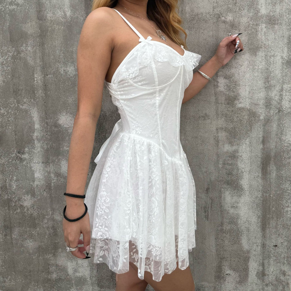 Exportfashion style springnew arrival suspender ruffleslace short skirtfashiontie backsilmsexydress for women