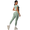 European and american nude feel compression quick-dry short sleeve yoga set outdoor casual training fitness apparel running sports set for women