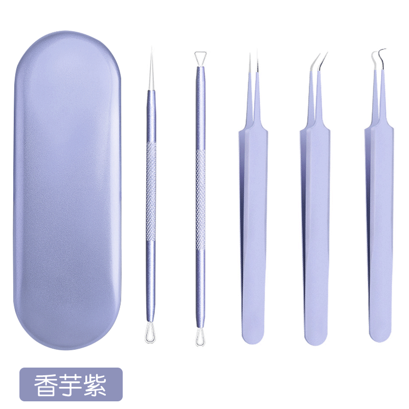 Stainless steel blackhead remover kit - 5 piece set for pimple, blackhead, whitehead, and cyst extraction - ready to ship