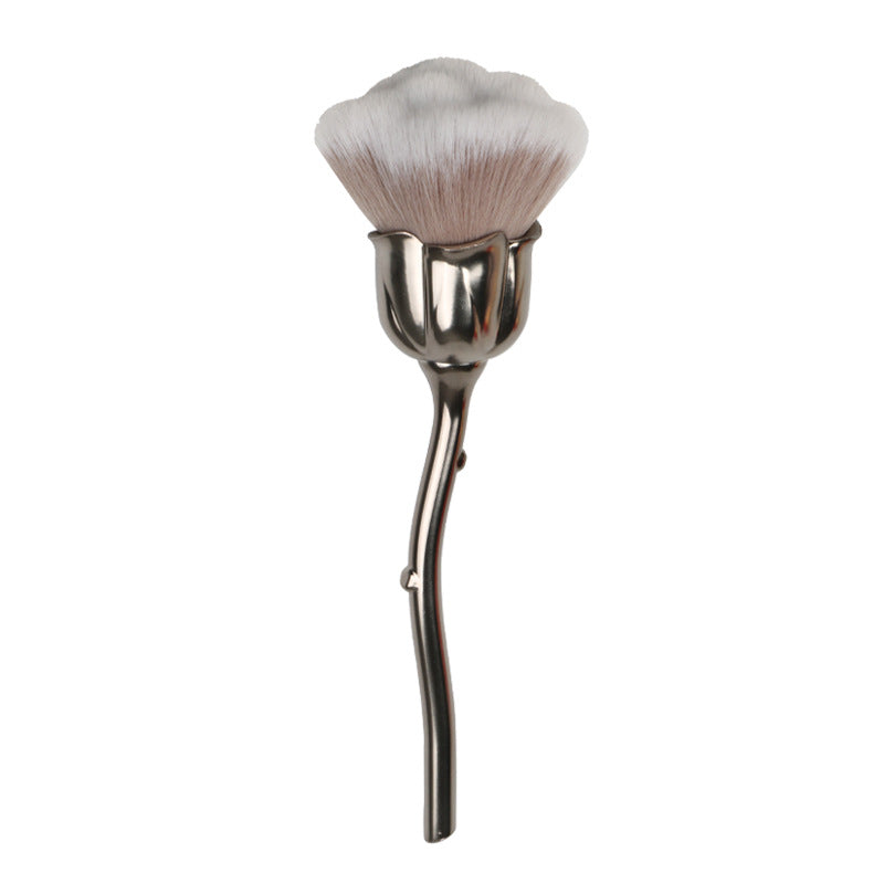 New gold electroplated rose powder brush, large soft bristle nail art dust brush, single pack floral makeup brush
