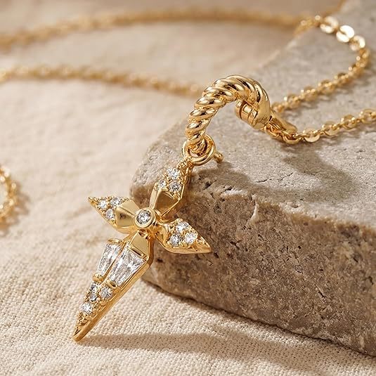 Devout angel light luxury elegant gorgeous full diamond necklace women's easiest for match clavicle chain titanium steel chain cross