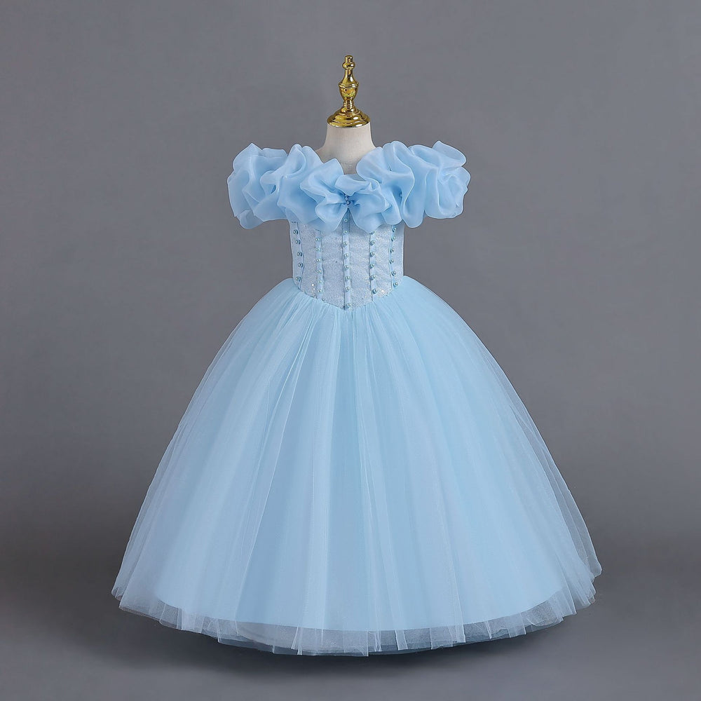 Export ready-made one shoulder kids dress strap princess dress female flower girl christmas dress kids dress
