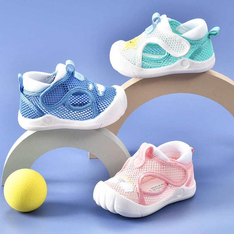 Baby sandals for girls, summer first walker shoes, 0-1-2 years old infant anti-slip soft sole mesh shoes for babies and toddlers, boys' shoes