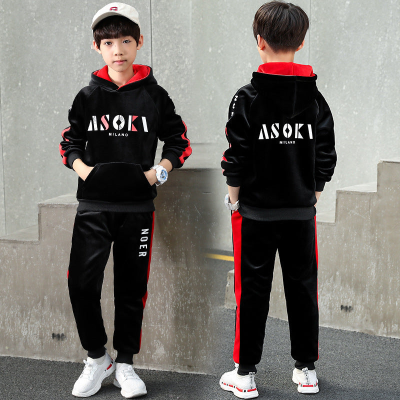 Boys' fleece-lined tracksuit set - new  winter collection: stylish and trendy two-piece hooded set for toddlers, big kids, and teens - thickened for extra warmth