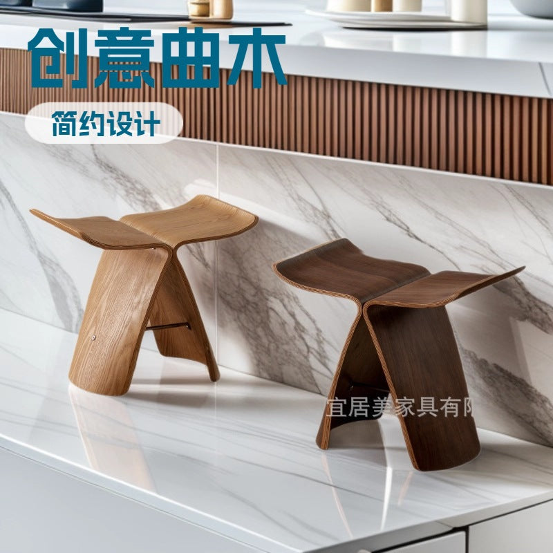 Creative entrance shoe changing stool for home small stool fitting room stackable log butterfly stool track kids small stool