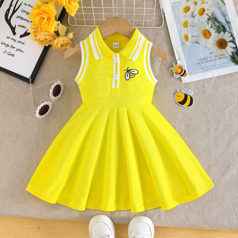 Children's clothing baby girl white sleeveless dress spring summer small horse embroider pattern vest
