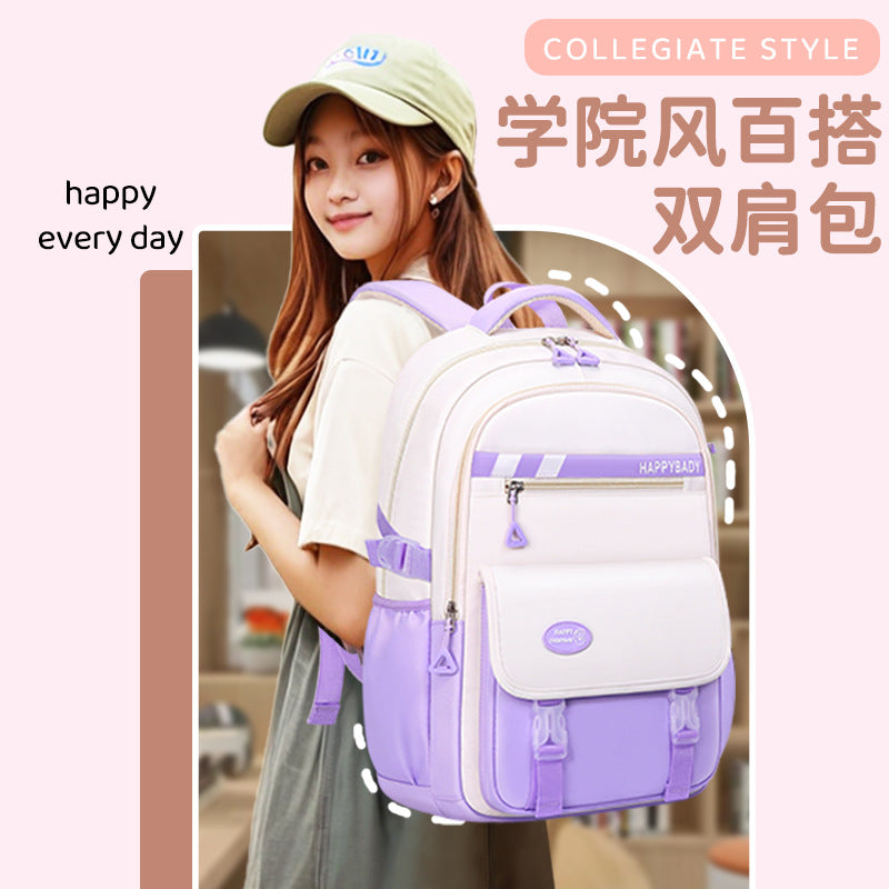 2024 cuhk student backpack - minimalist canvas bag, large capacity backpack for junior high and college girls, spine-protecting, lightweight, campus style