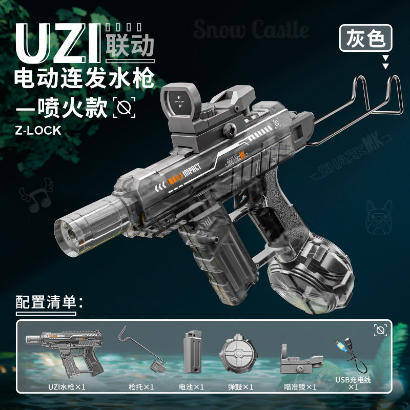 uzi uzi electric burst water gun fire flash linkage reloading large capacity water gun kids toys