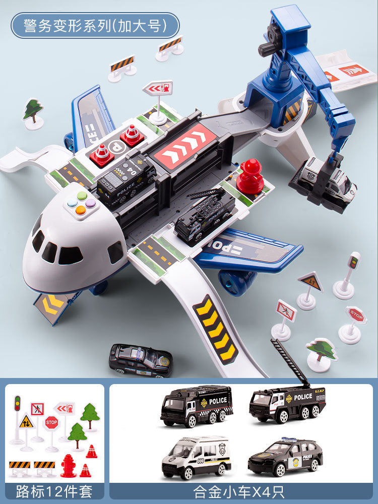 Transformed passenger aircraft kids scene toy multi-function ejection crane aircraft model inertia resistant to fall male voice light ejection