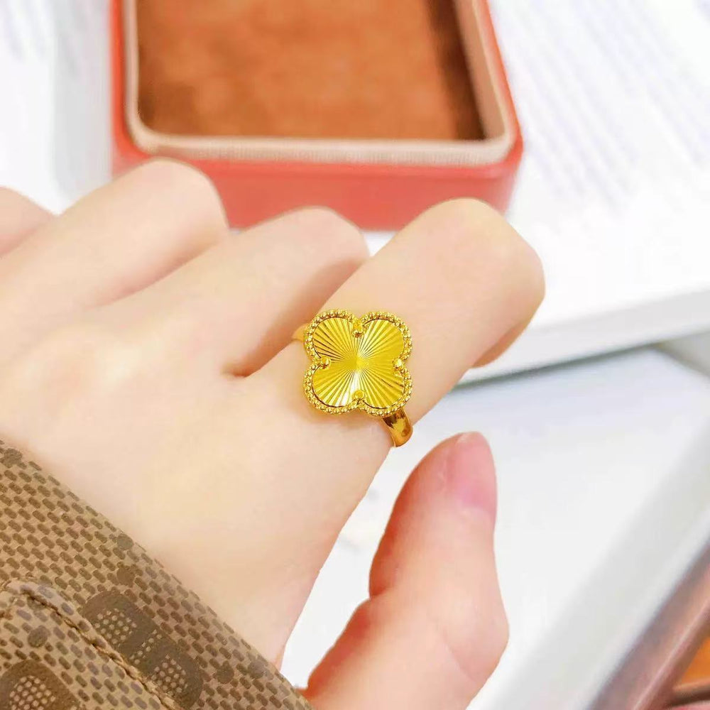 Accessible luxury style four-leaf clover open ring gold-plated copper ring niche style design ins style versatile index finger ring wholesale